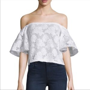 Nicholas Off the Shoulder White Lace Floral Top